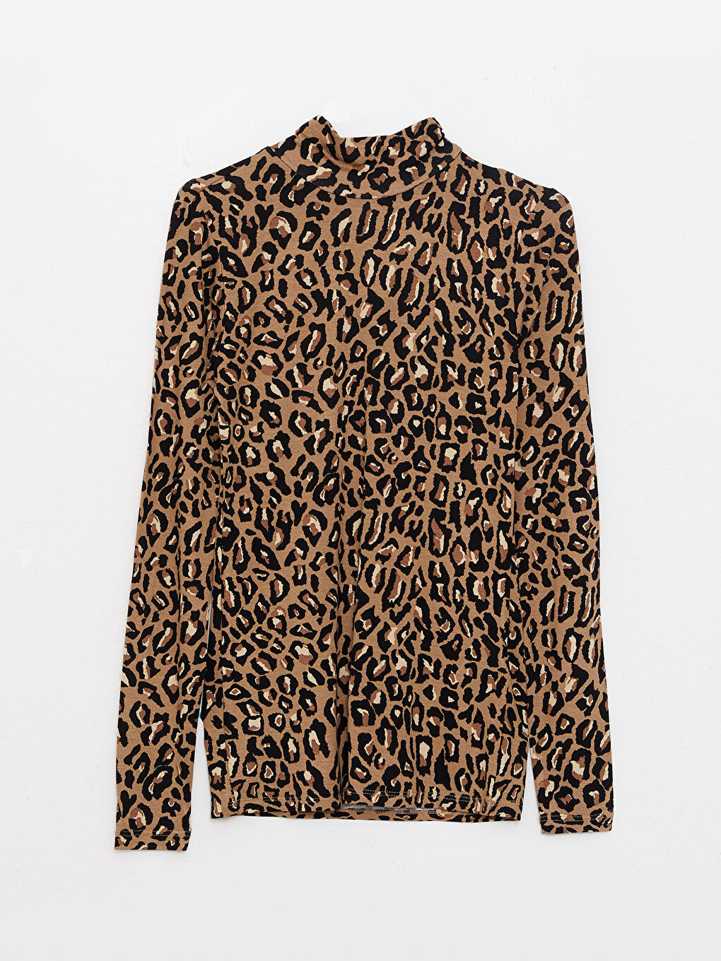 Karışık Dik Yaka Desenli Uzun Kollu Kadın Tişört-5