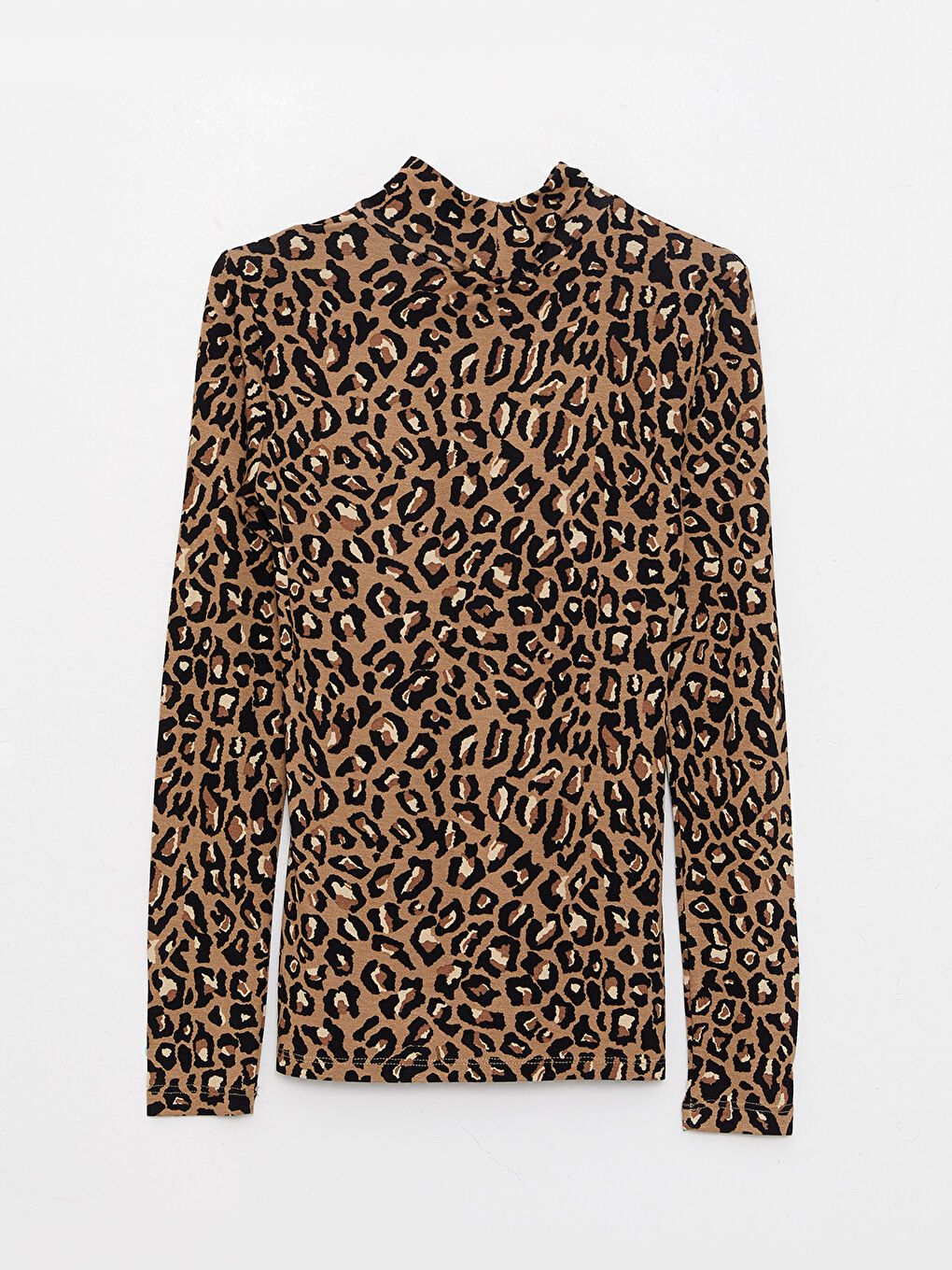 Karışık Dik Yaka Desenli Uzun Kollu Kadın Tişört-6