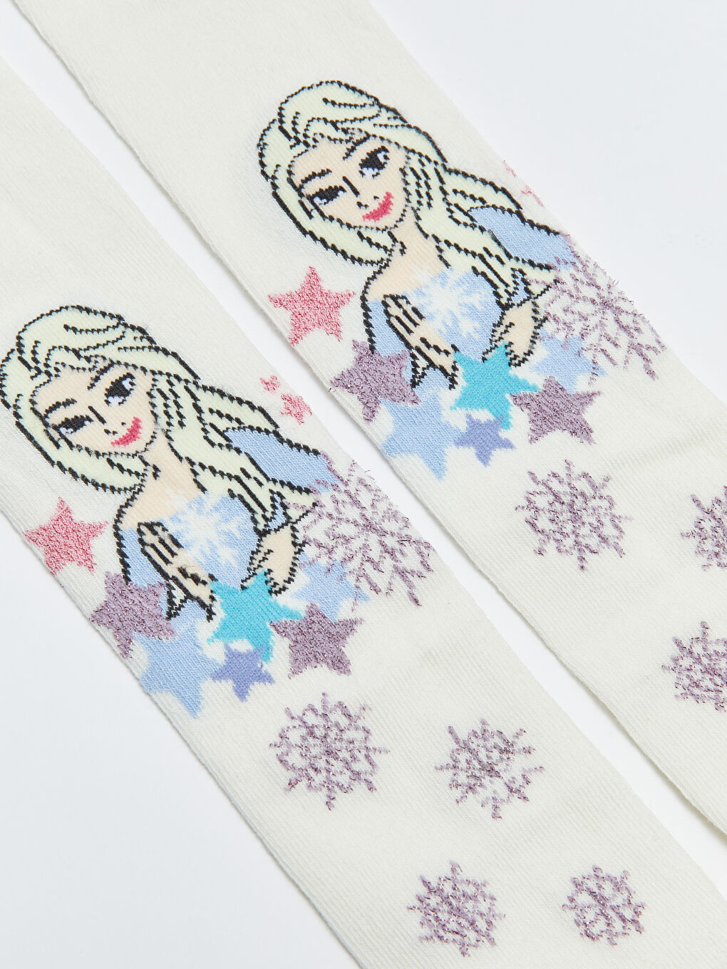 Ekru Elsa Desenli Kız Çocuk Külotlu Çorap-2