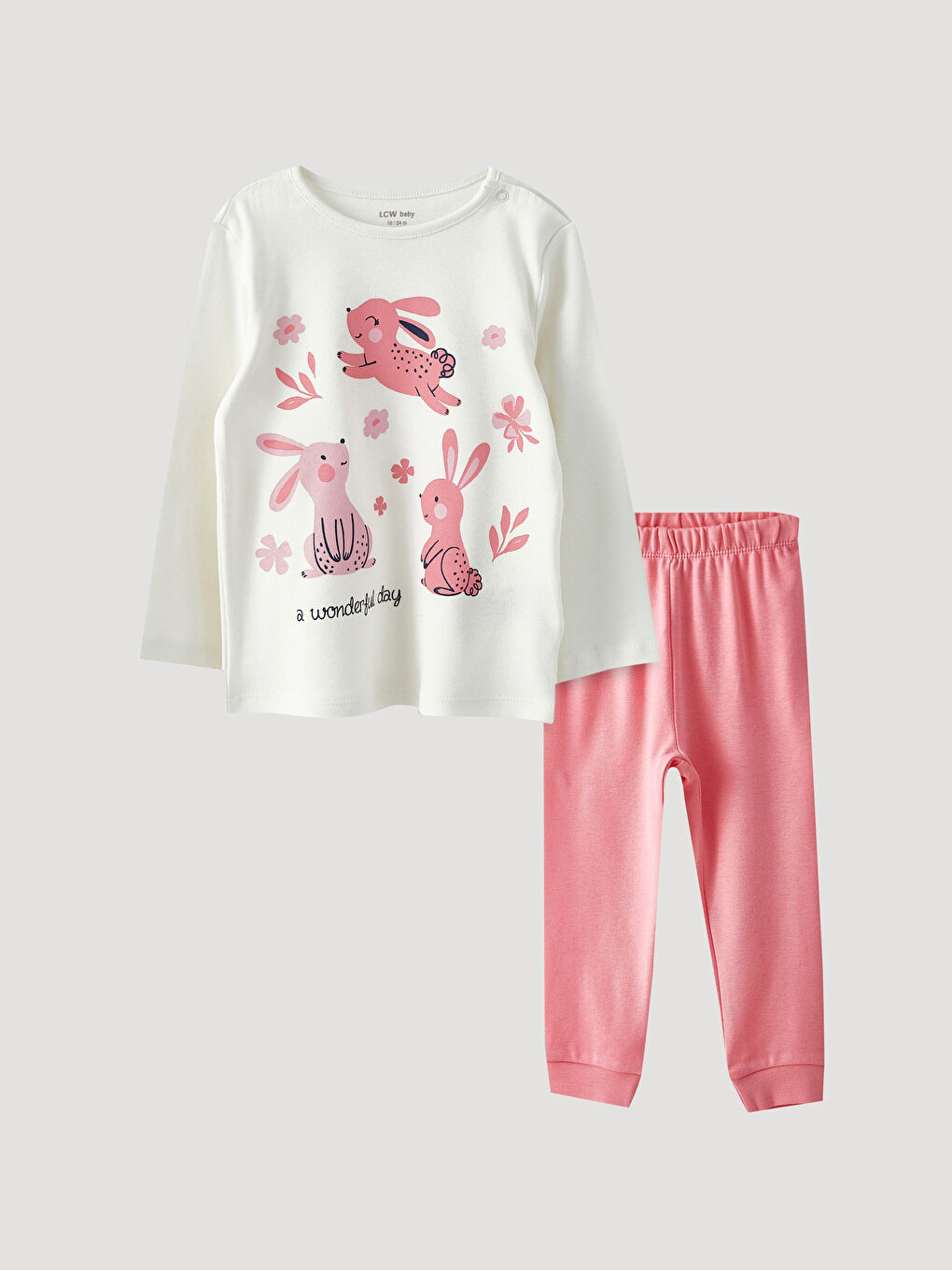 طقم بيجامة مطبوع كم طويل ياقة دائرية للبنات الرضع