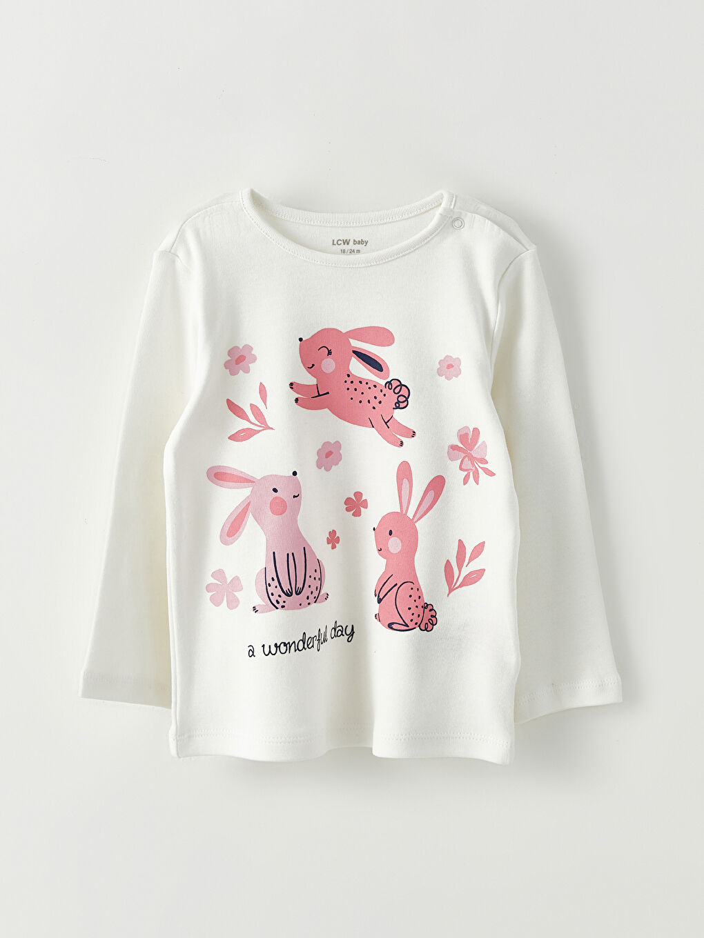 طقم بيجامة مطبوع كم طويل ياقة دائرية للبنات الرضع-1