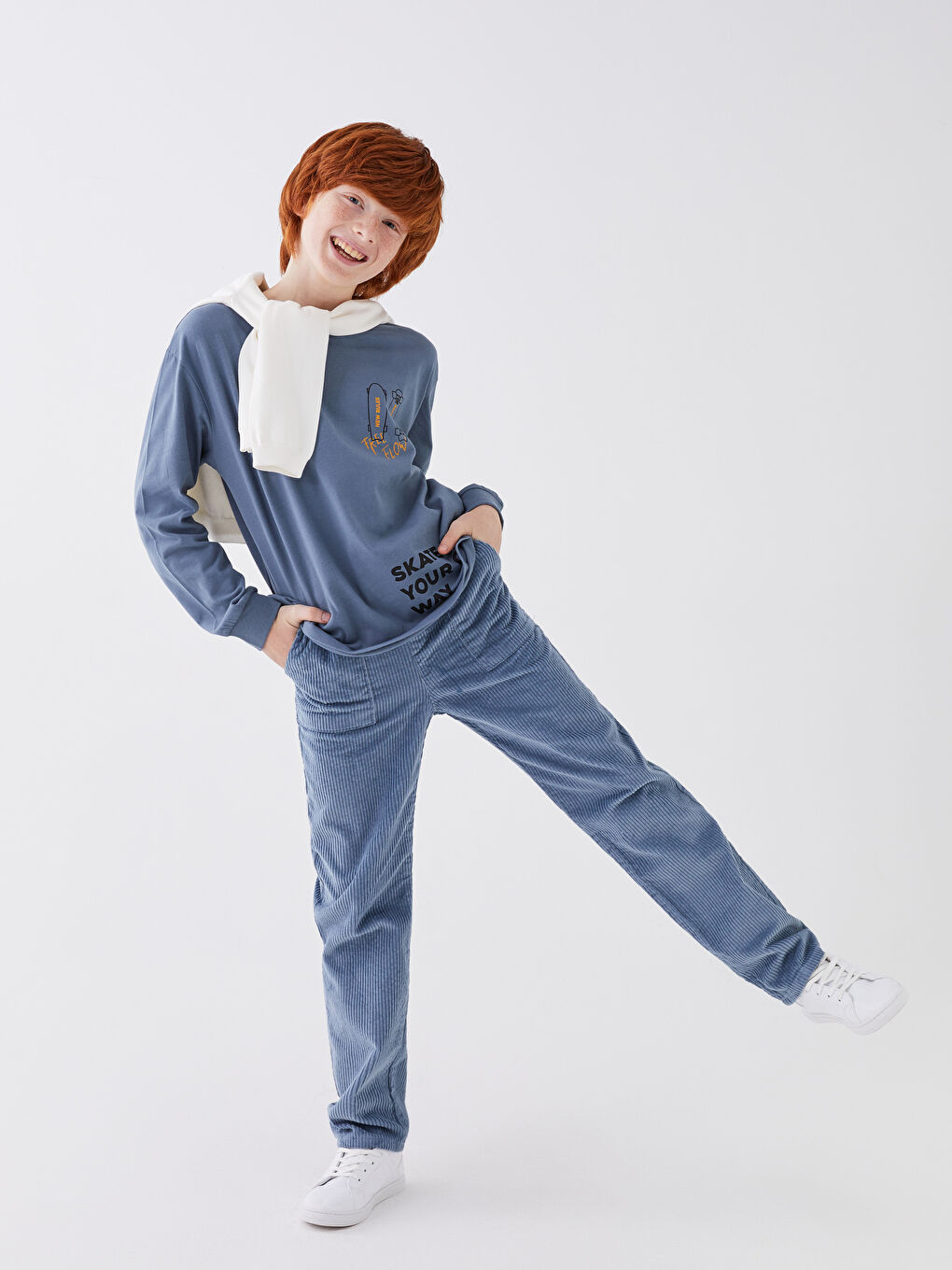 İndigo Beli Lastikli Basic Kadife Erkek Çocuk Pantolon