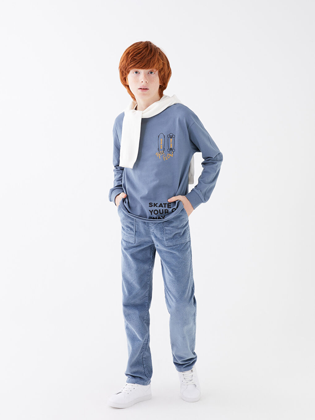 İndigo Beli Lastikli Basic Kadife Erkek Çocuk Pantolon-1