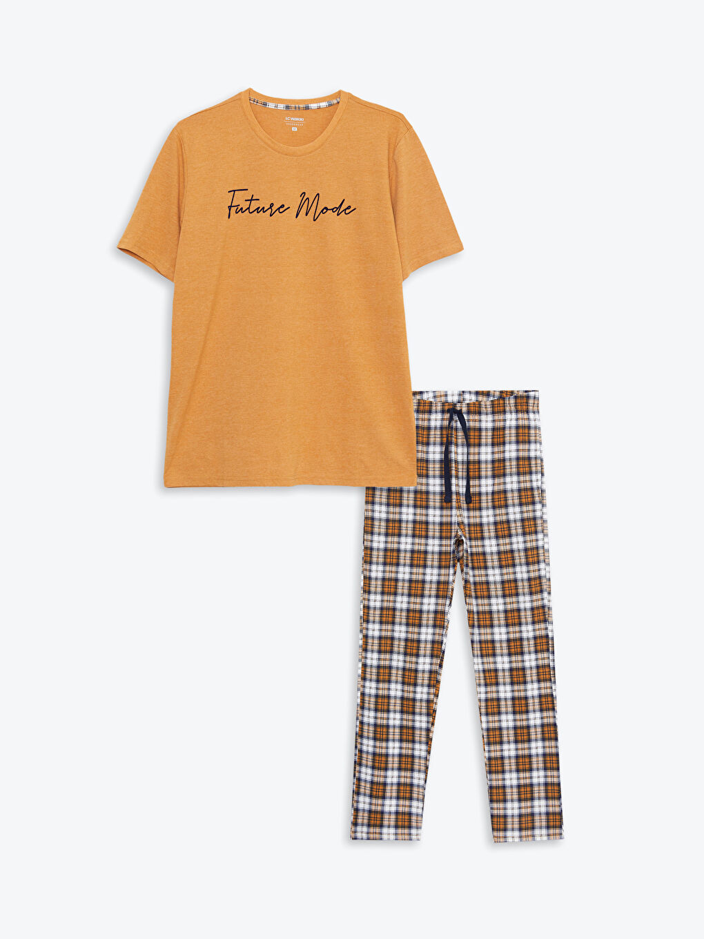 Sarı Standart Kalıp Ekose Erkek Pijama Takımı-4