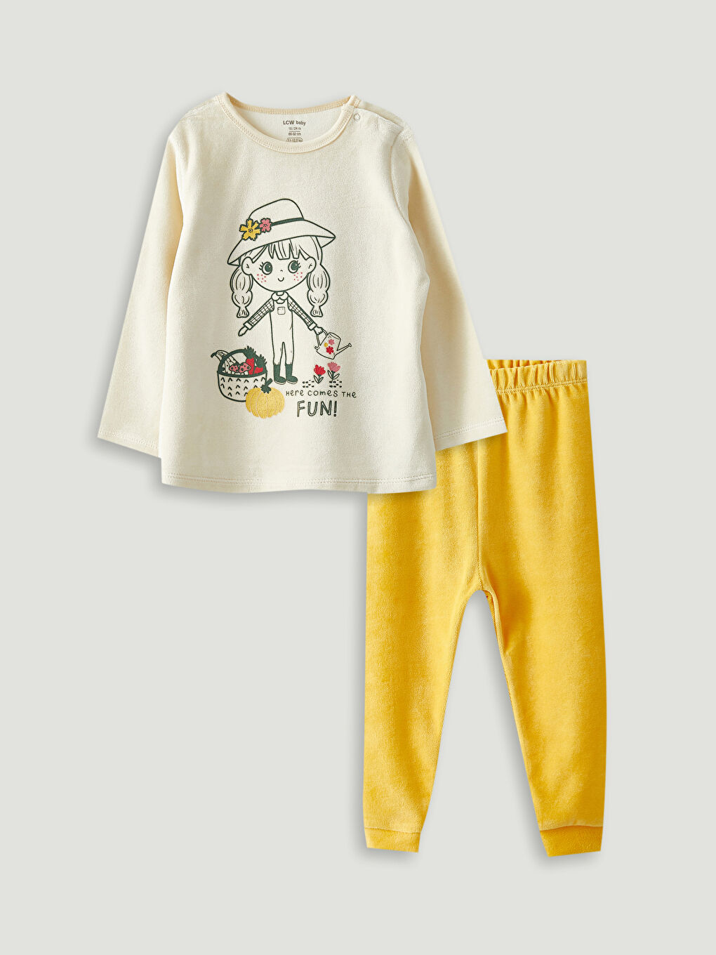 LCW baby Bisiklet Yaka Uzun Kollu Baskılı Kız Bebek Pijama Takımı -W24439Z1-KXP