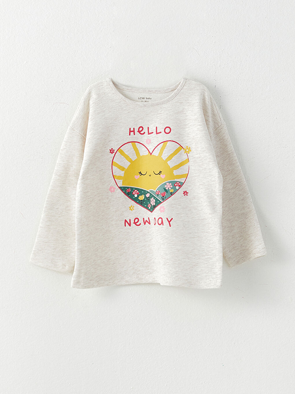 Ekru Bisiklet Yaka Uzun Kollu Baskılı Pamuklu Kız Bebek Pijama Takım-1