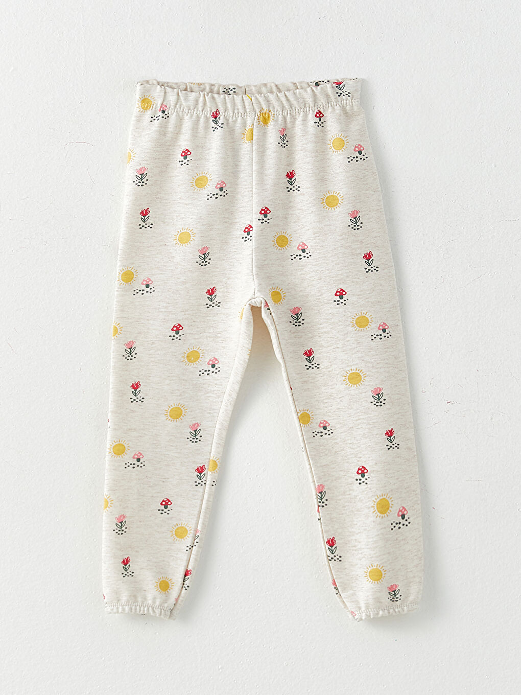 Ekru Bisiklet Yaka Uzun Kollu Baskılı Pamuklu Kız Bebek Pijama Takım-2