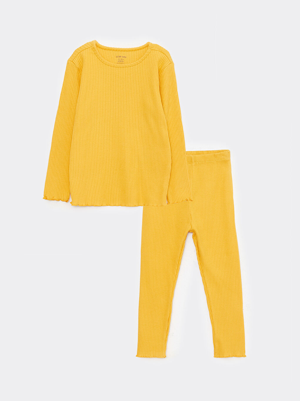 Sarı Bisiklet Yaka Uzun Kollu Basic Kız Bebek Pijama Takımı-2