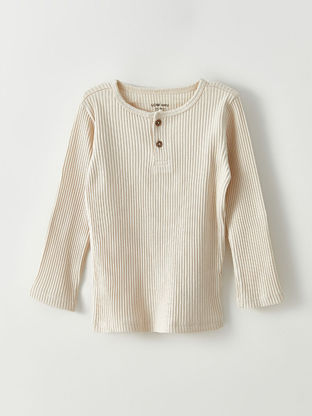 طقم بيجامة للبنات الصغيرات بياقة دائرية وكم طويل سادة-1