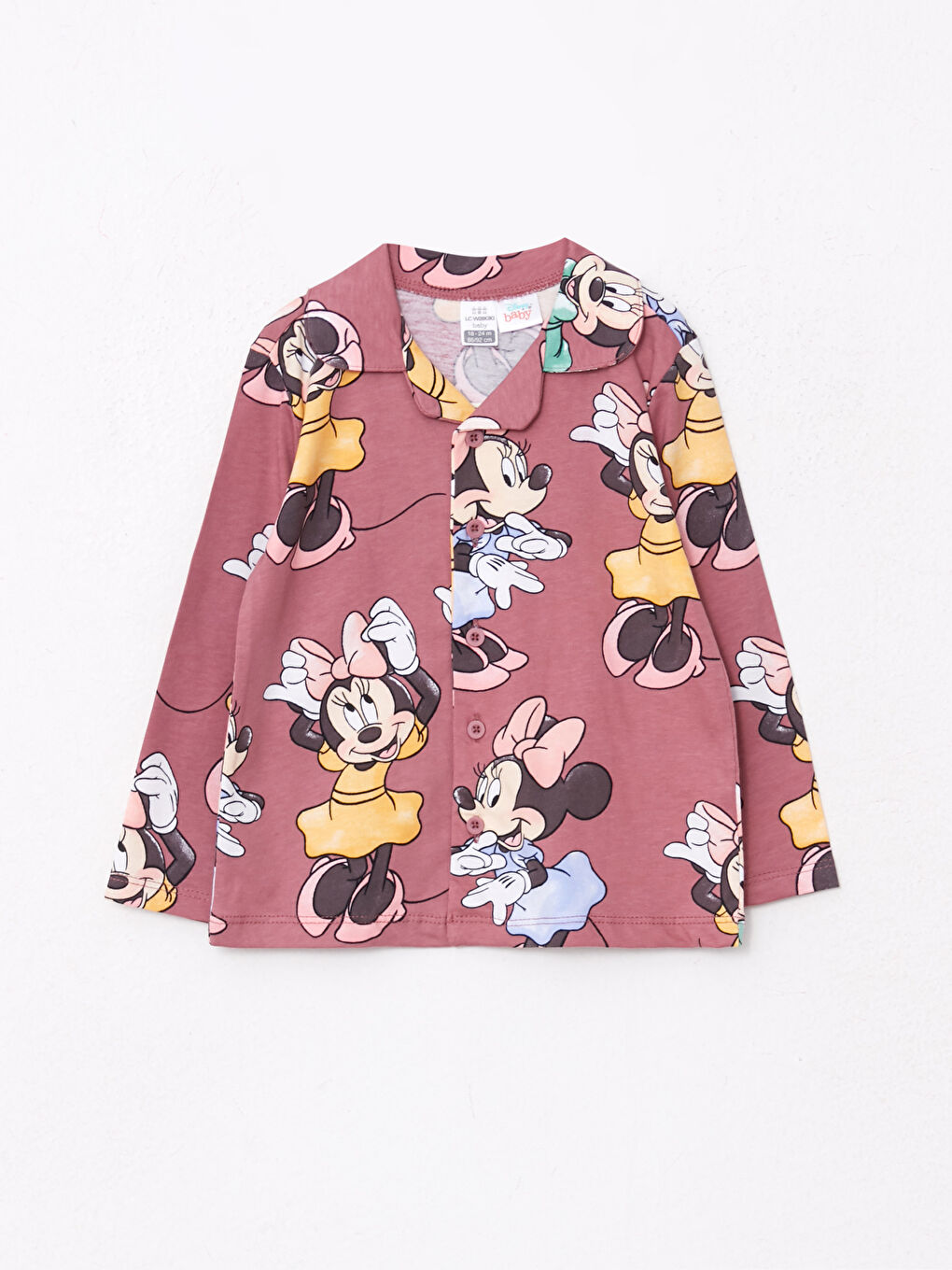 LCW baby Pembe Polo Yaka Uzun Kollu Minnie Mouse Baskılı Kız Bebek Pijama Takım - 1