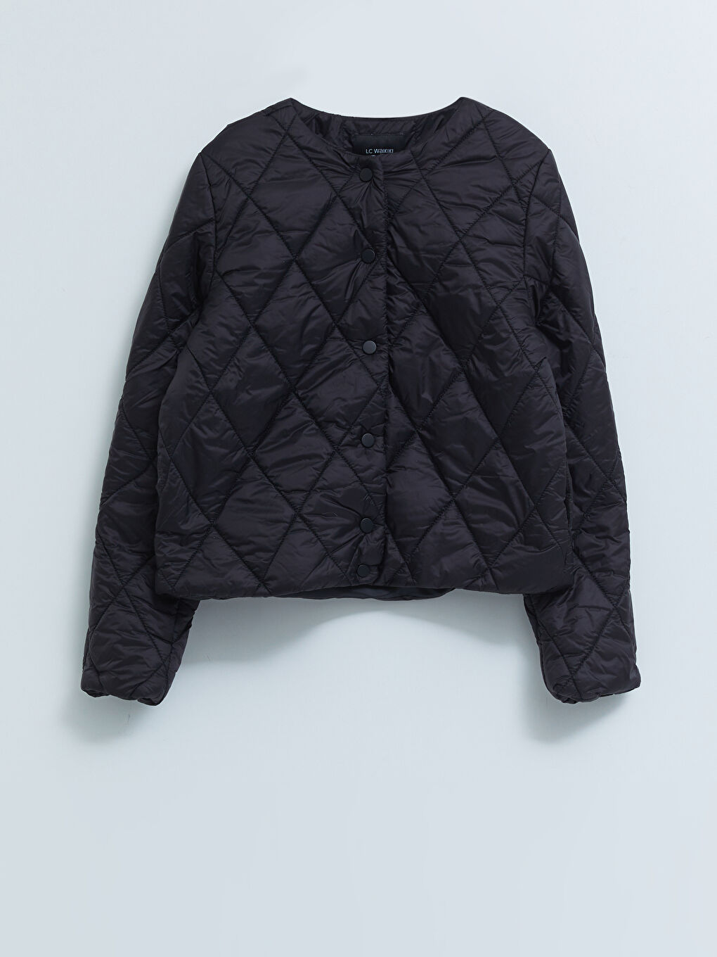 Siyah Bisiklet Yaka Kapitone Desenli Kadın Şişme Mont-6