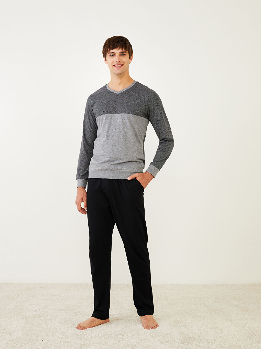 Siyah Standart Kalıp Erkek Pijama Takımı