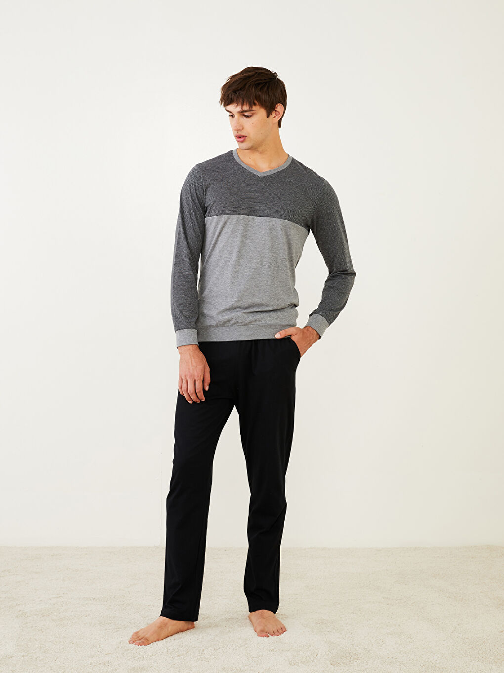Siyah Standart Kalıp Erkek Pijama Takımı-1