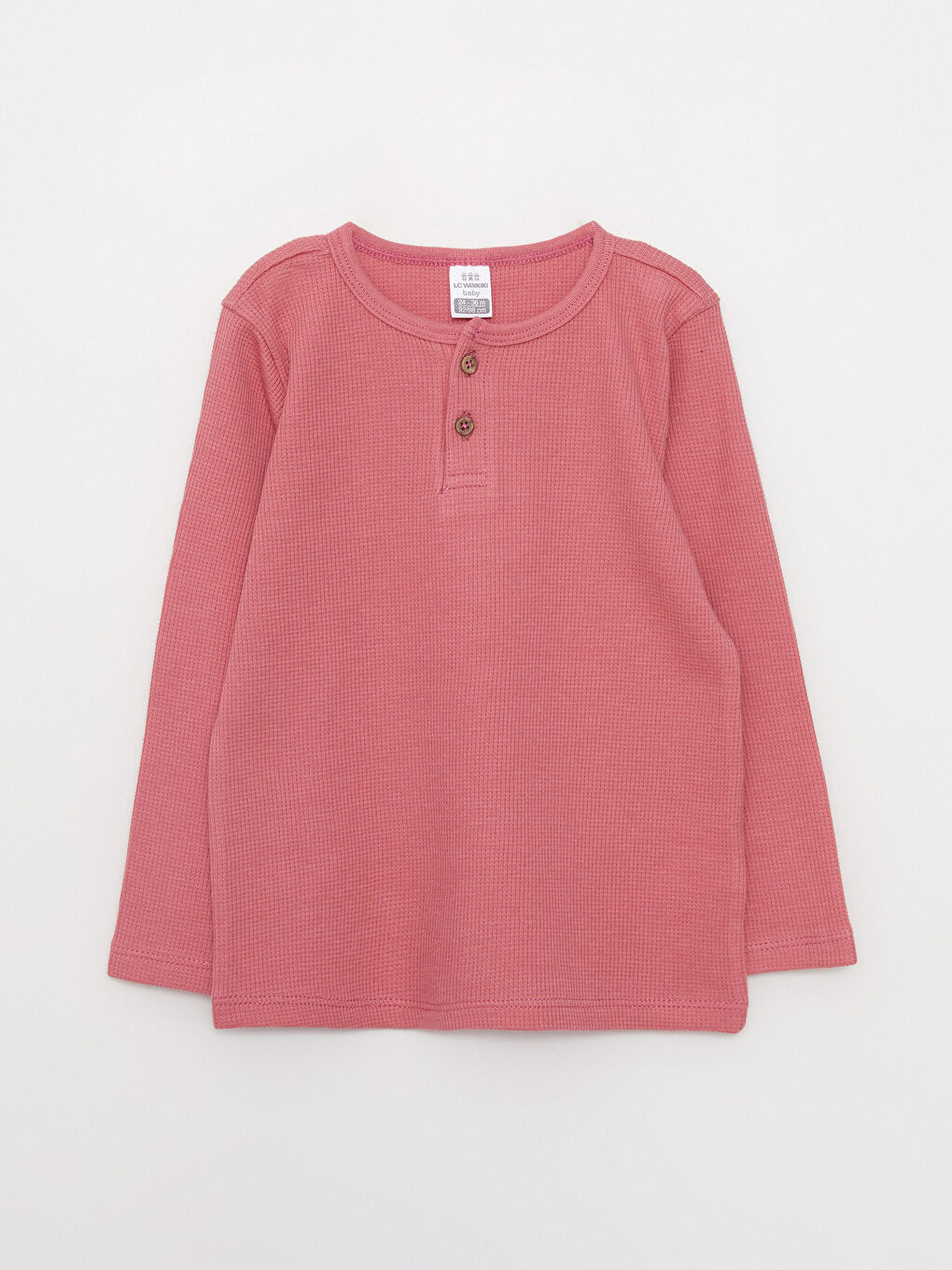 طقم بيجامة للبنات الصغيرات بياقة دائرية وكم طويل سادة-1