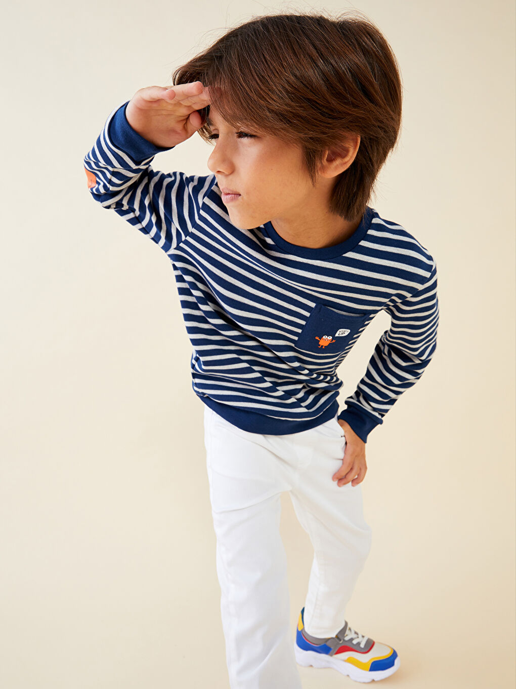 Crew Neck Striped Long Sleeve Boys' T-Shirt-1