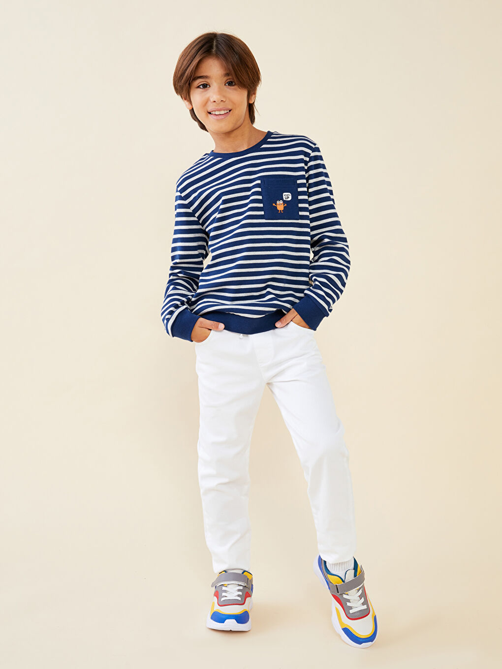 Crew Neck Striped Long Sleeve Boys' T-Shirt-2