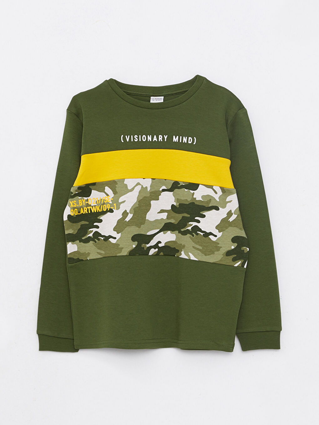 Yeşil Bisiklet Yaka Baskılı Uzun Kollu Erkek Çocuk Sweatshirt