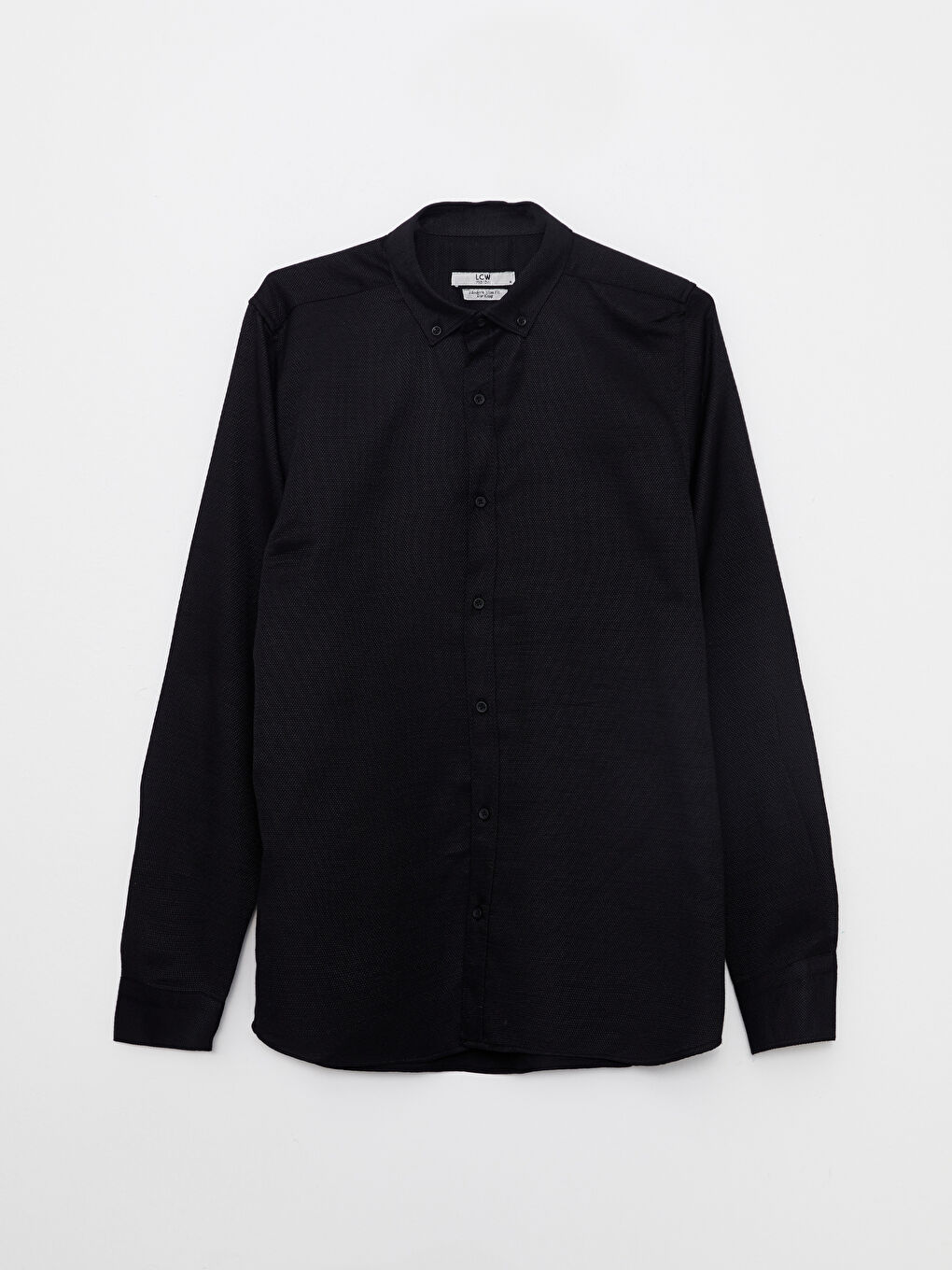 Siyah Slim Fit Uzun Kollu Armürlü Erkek Gömlek-7