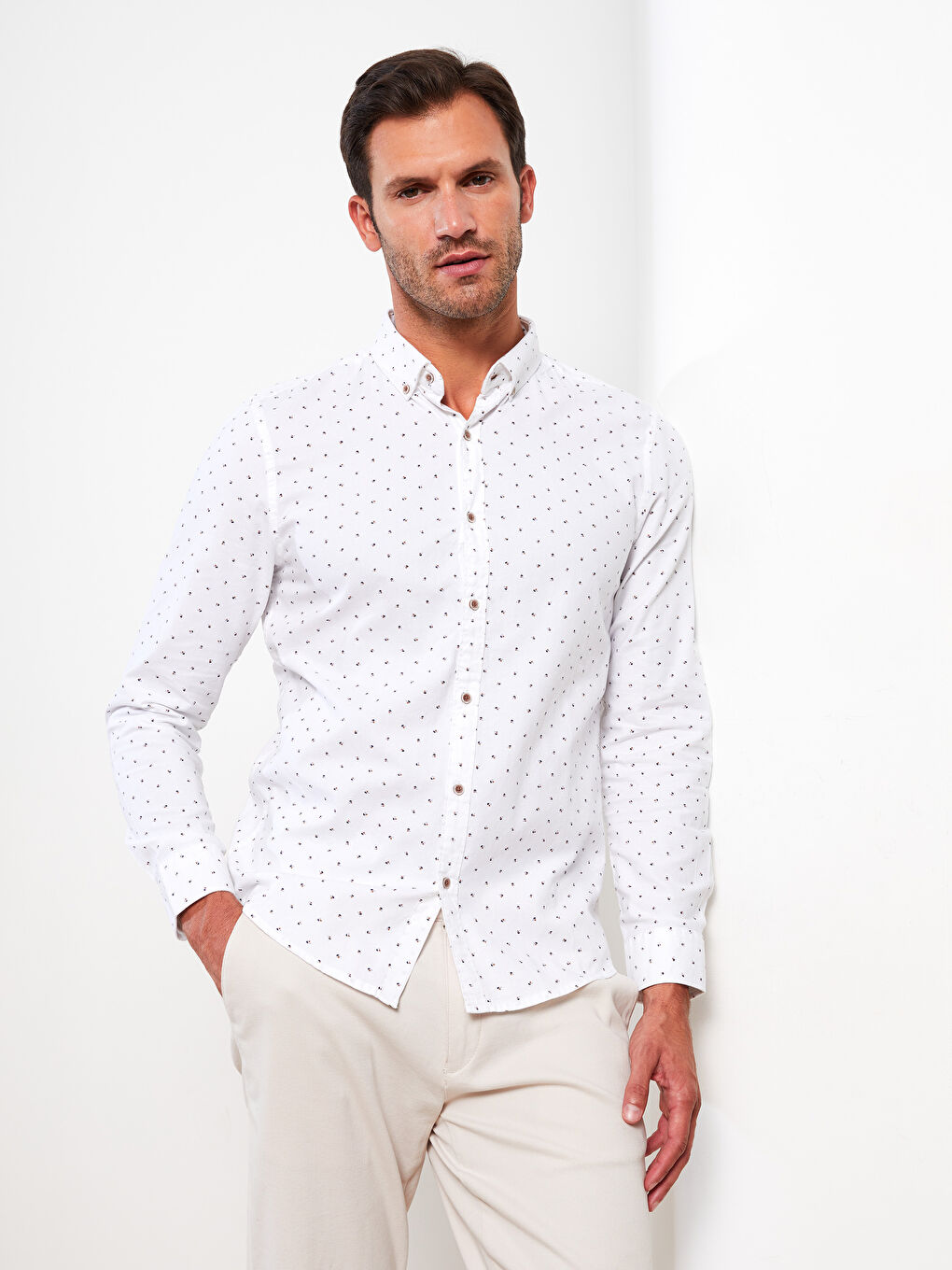 LCW Vision Slim Fit Long Sleeve Patterned Twill Men's Shirt -W24498Z8-KE8