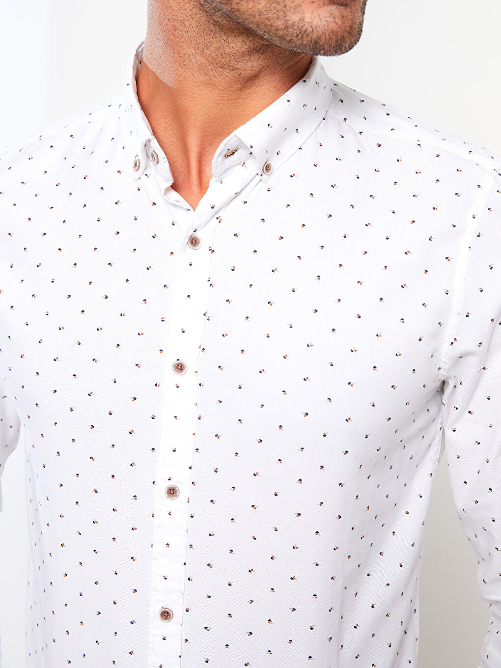 LCW Vision Slim Fit Long Sleeve Patterned Twill Men's Shirt -W24498Z8-KE8