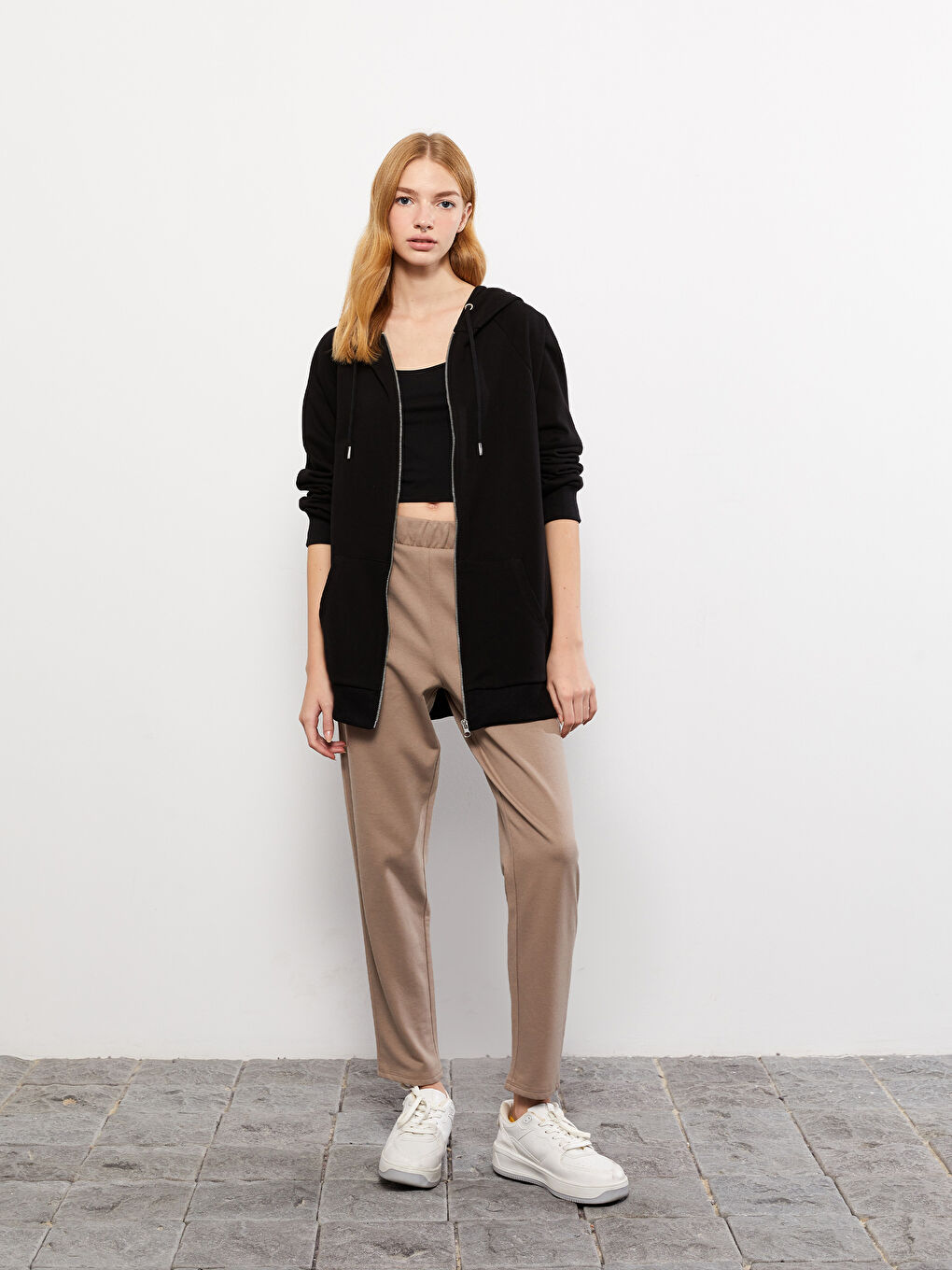 Hooded Plain Long Sleeve Women's Sports Cardigan-2