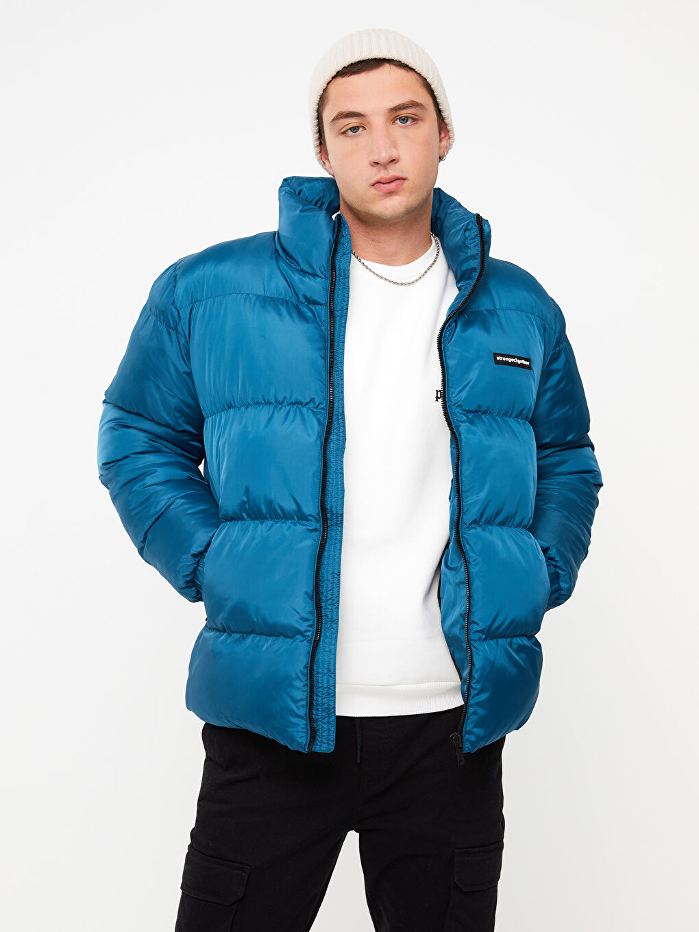 Standard Fit Trichterkragen Herren Steppmantel-1