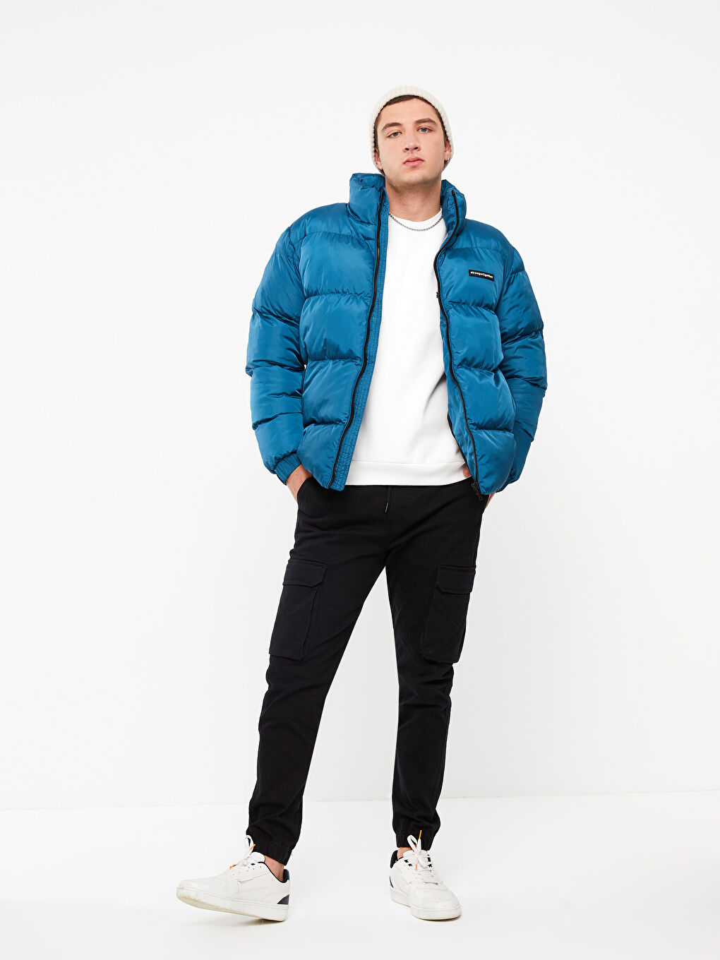 Standard Fit Trichterkragen Herren Steppmantel-2