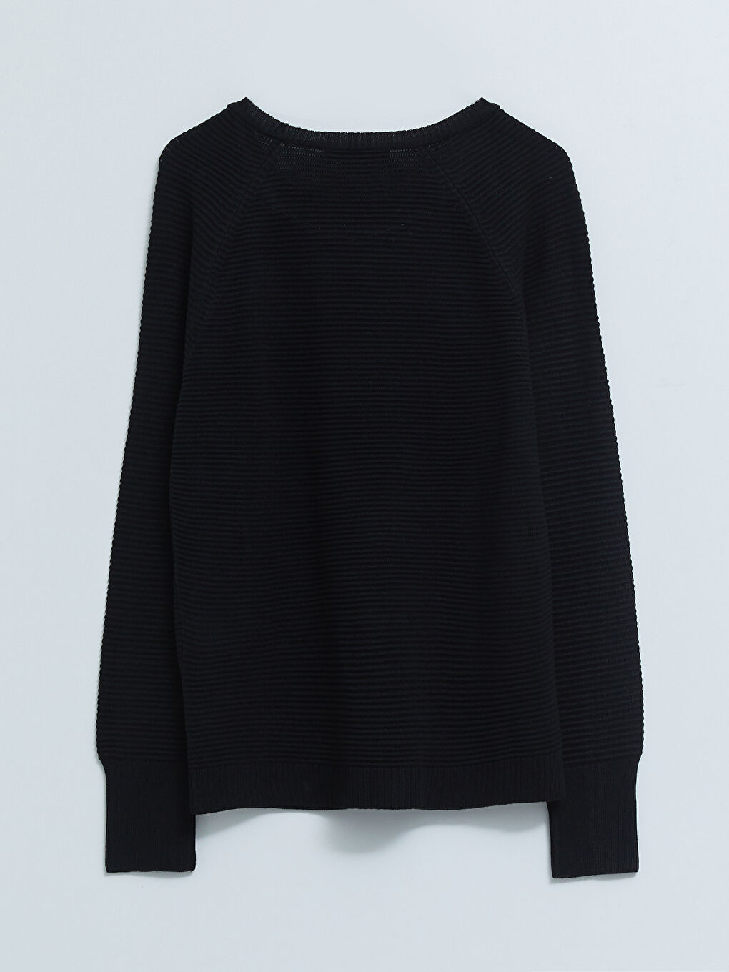 Siyah Bisiklet Yaka Kendinden Desenli Uzun Kollu Kadın Triko Kazak-6