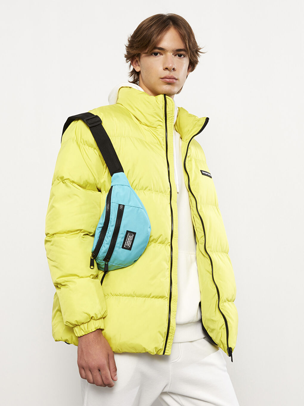 Yeşil Standart Kalıp Dik Yaka Erkek Şişme Mont-1