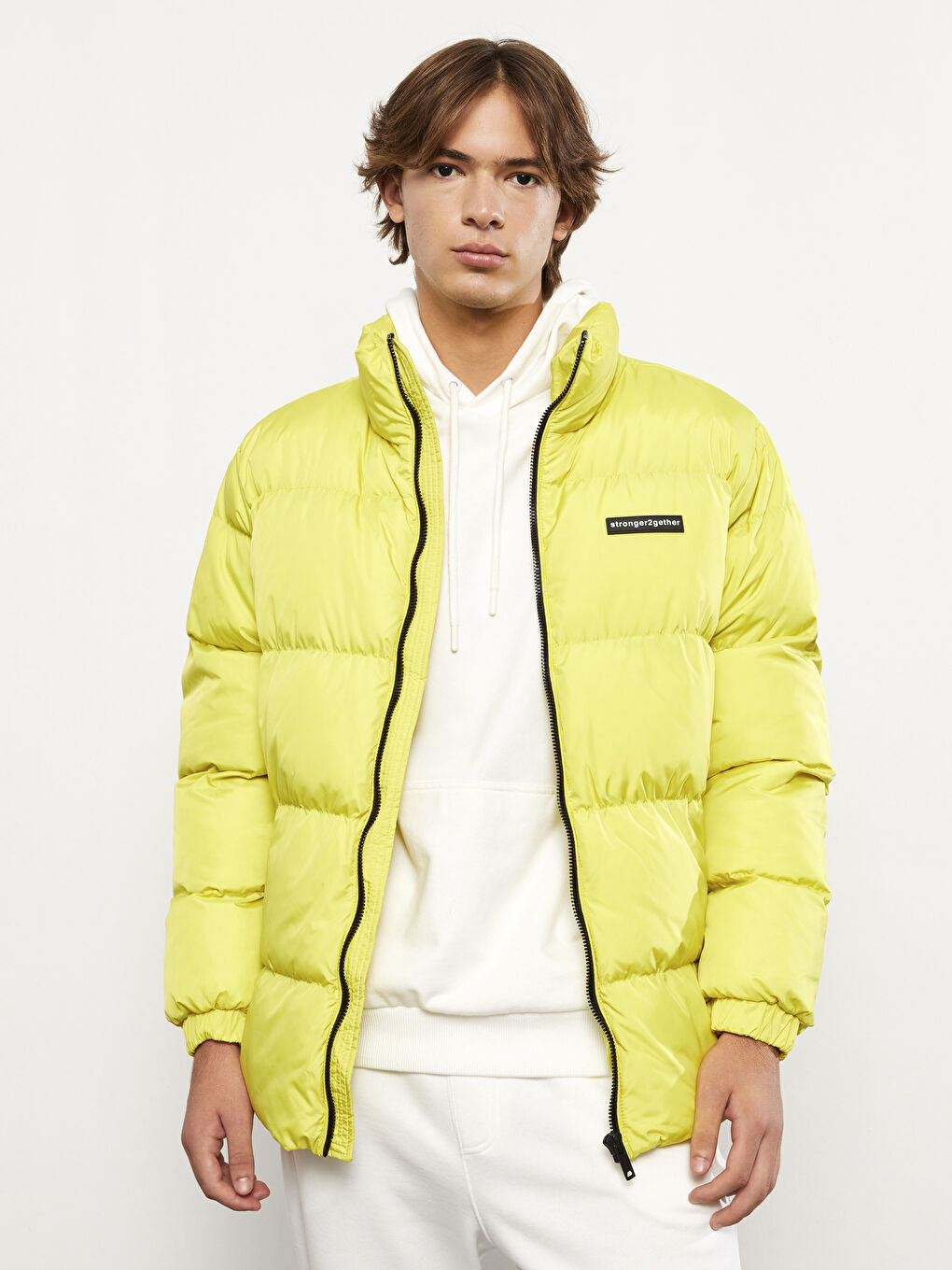 Yeşil Standart Kalıp Dik Yaka Erkek Şişme Mont-2