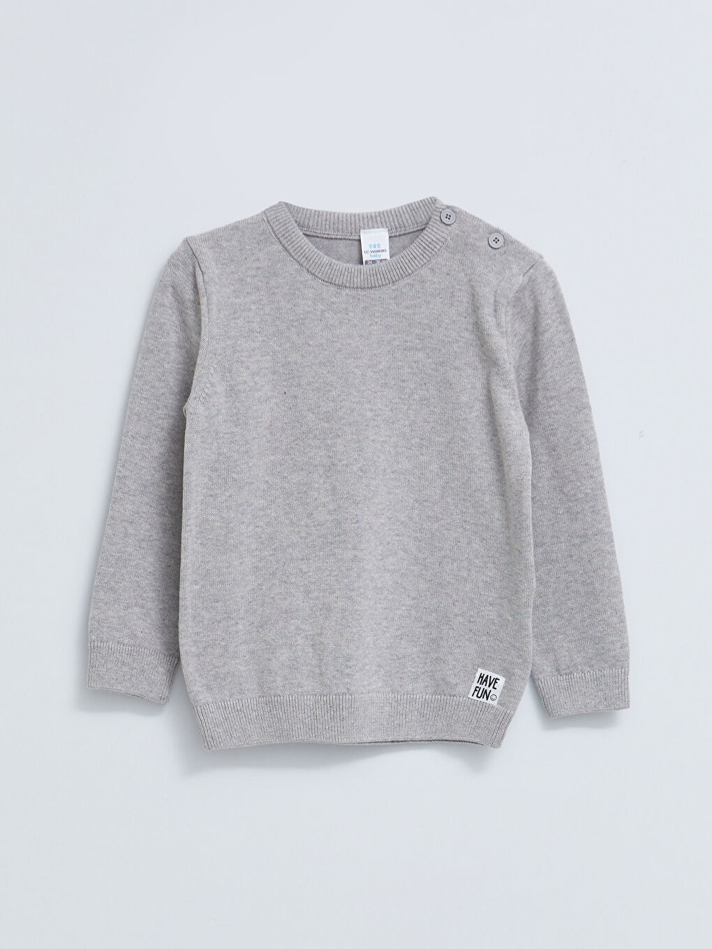 Gri Bisiklet Yaka Uzun Kollu Basic Erkek Bebek Triko Kazak