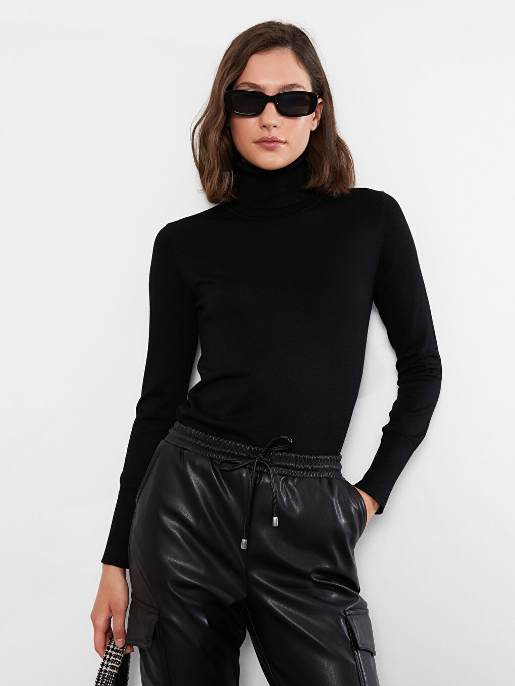 Әйелдерге арналған трикотаж биік жағалы өрнексіз ұзын жең жемпір-1