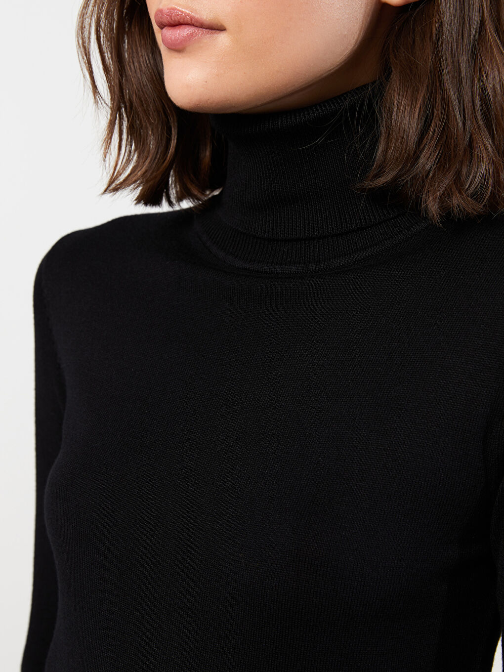 Әйелдерге арналған трикотаж биік жағалы өрнексіз ұзын жең жемпір-2