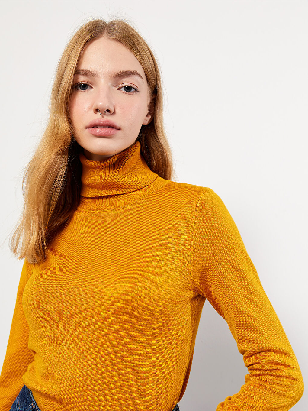 Әйелдерге арналған трикотаж биік жағалы өрнексіз ұзын жең жемпір-2