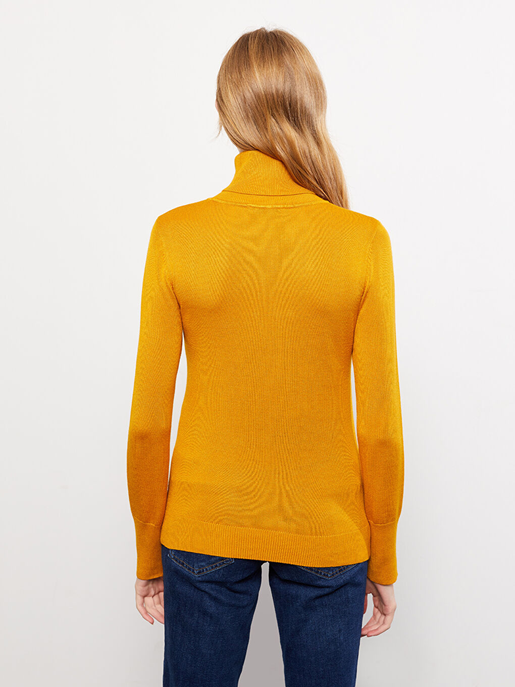 Әйелдерге арналған трикотаж биік жағалы өрнексіз ұзын жең жемпір-4