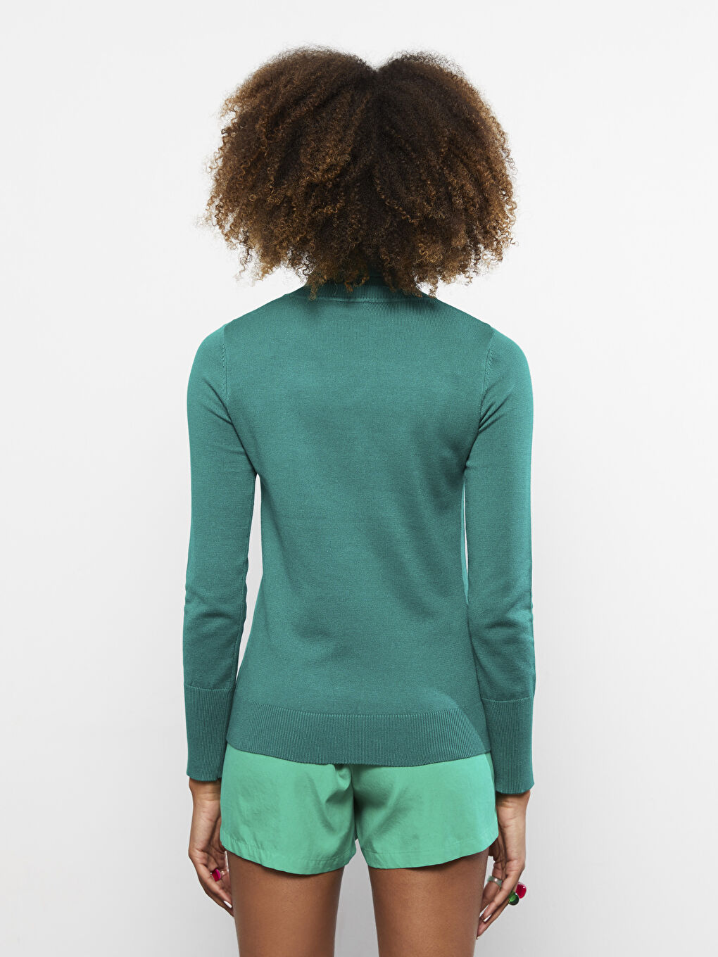 Әйелдерге арналған трикотаж биік жағалы өрнексіз ұзын жең жемпір-4