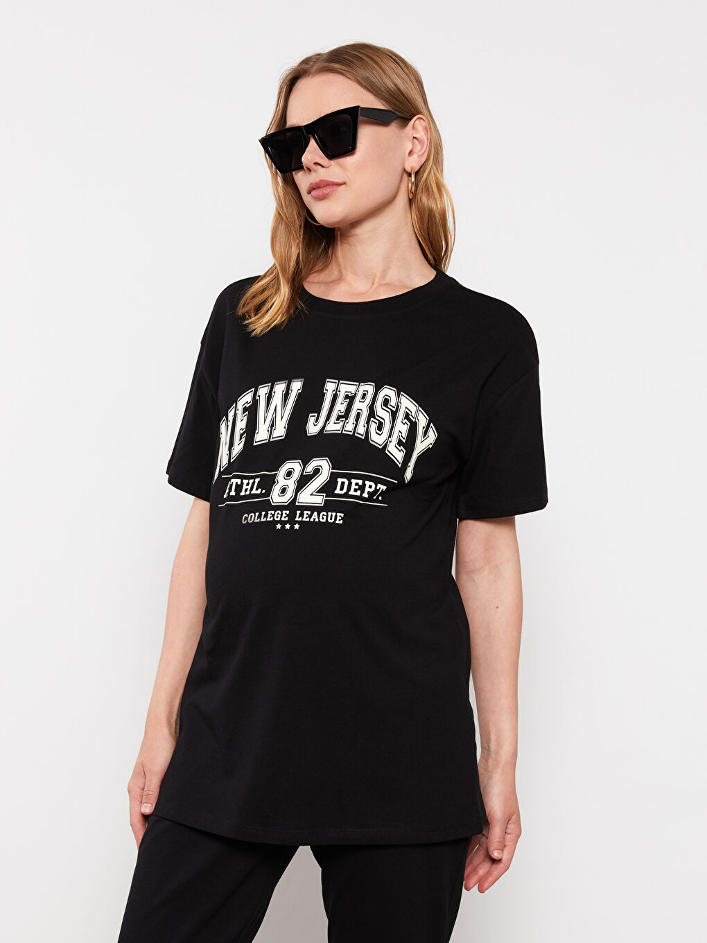 Crew Neck Printed Short Sleeve Cotton Maternity T-shirt