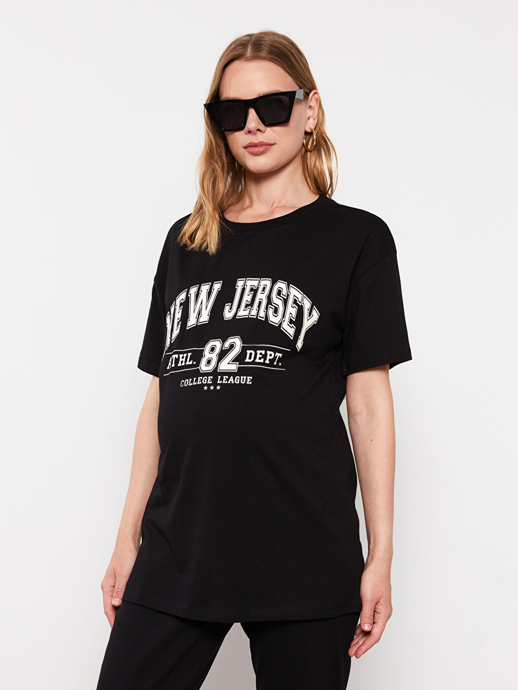 Crew Neck Printed Short Sleeve Cotton Maternity T-shirt-1