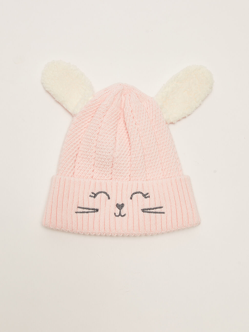 Pembe 3D Aplike Detaylı Nakışlı Kız Çocuk Bere