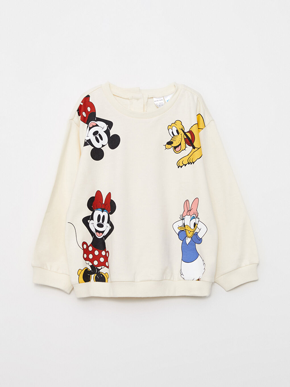 Ekru Bisiklet Yaka Uzun Kollu Minnie ve Arkadaşları Baskılı Kız Bebek Sweatshirt ve Tayt 2'li Takım-1