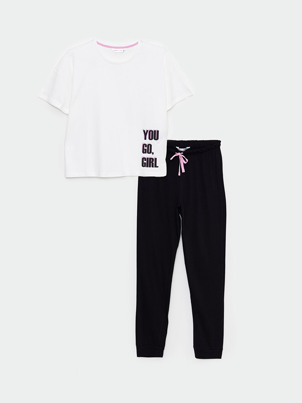 Set de pijama din bumbac cu mânecă scurtă imprimată și guler rotund pentru femei-5