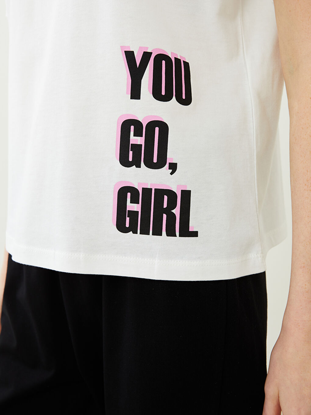 Set de pijama din bumbac cu mânecă scurtă imprimată și guler rotund pentru femei-3