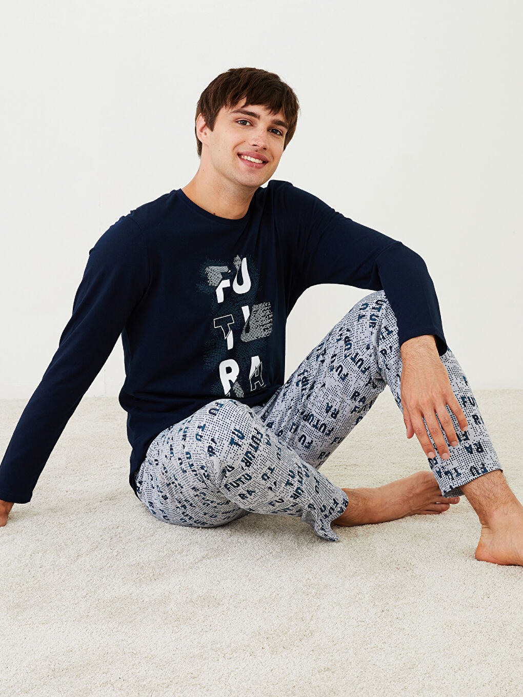 Gri Standart Kalıp Erkek Pijama Takımı