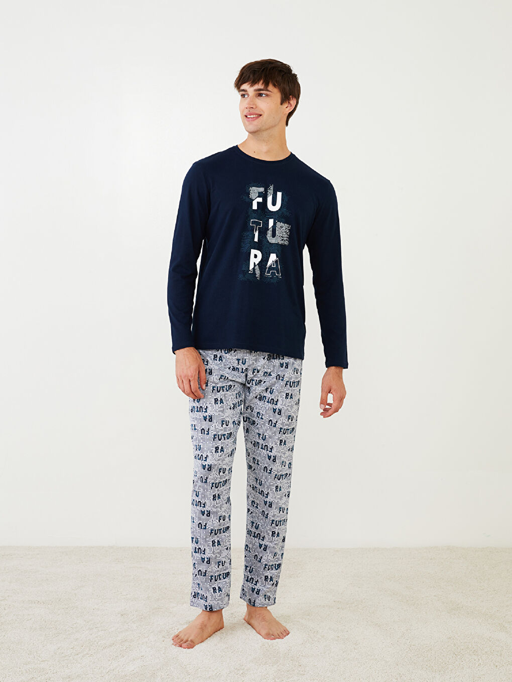 Gri Standart Kalıp Erkek Pijama Takımı-1