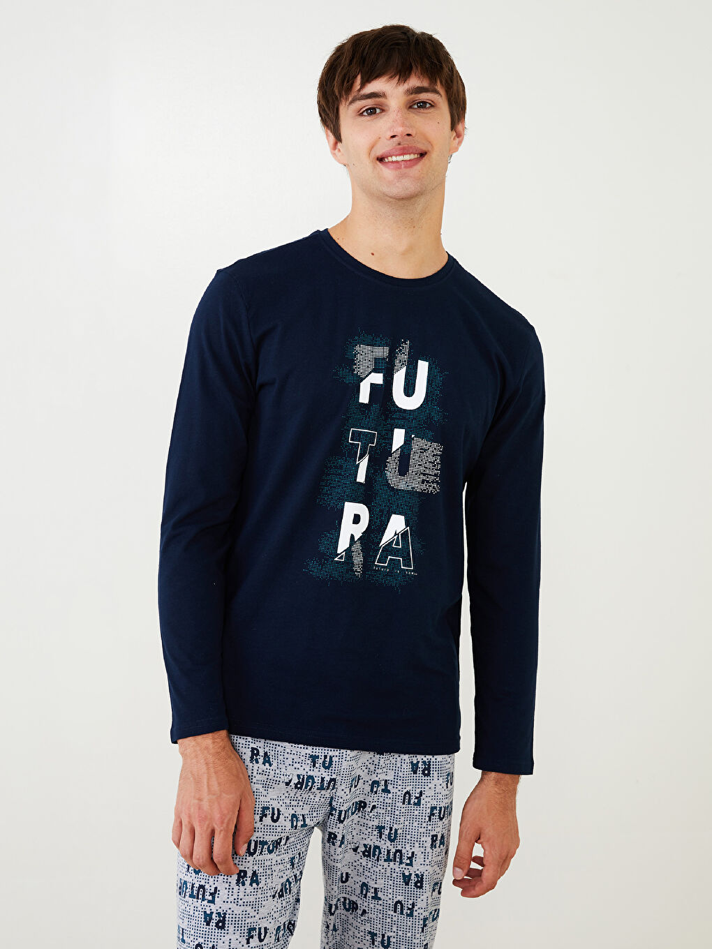 Gri Standart Kalıp Erkek Pijama Takımı-2