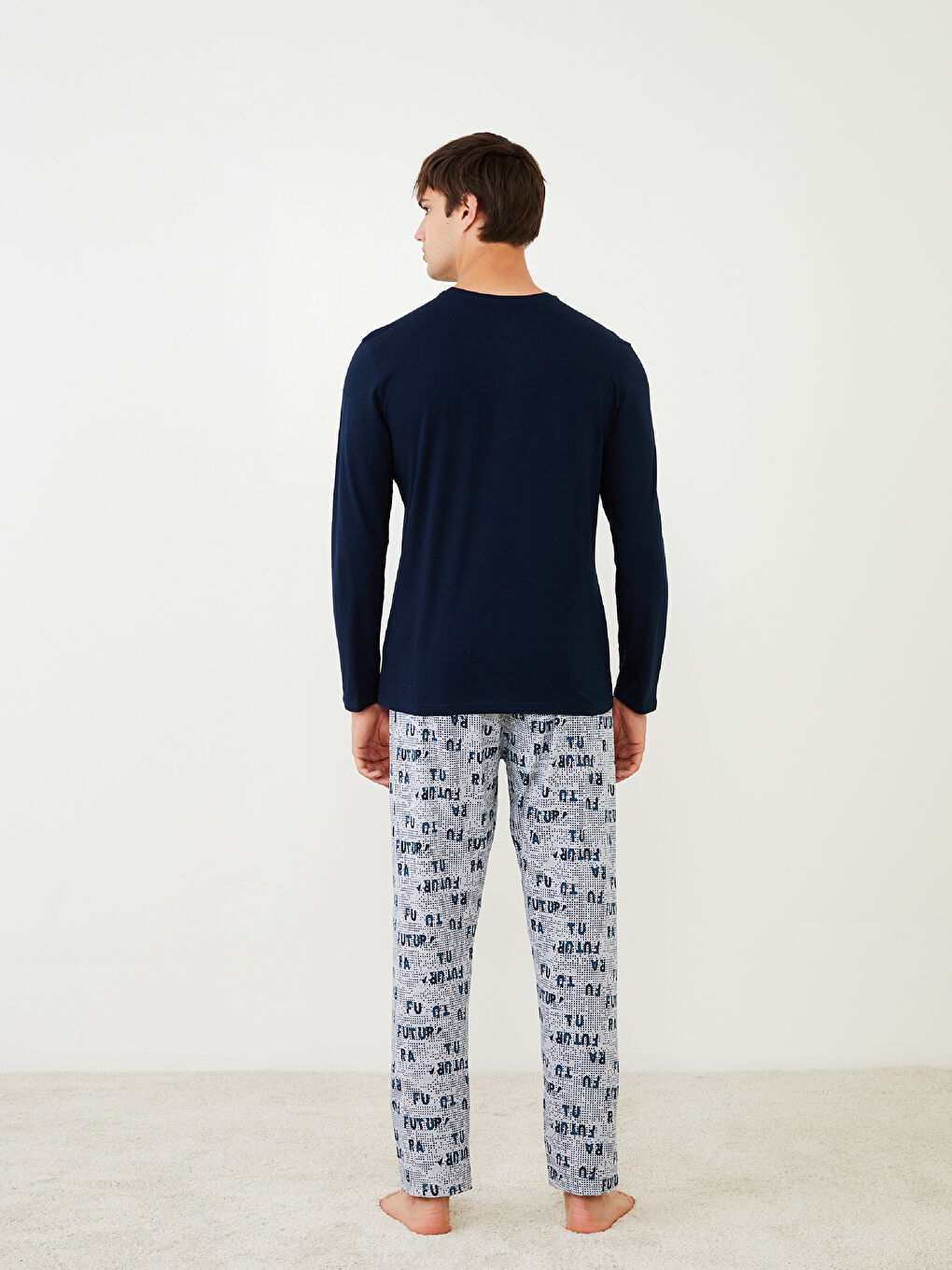 Gri Standart Kalıp Erkek Pijama Takımı-4