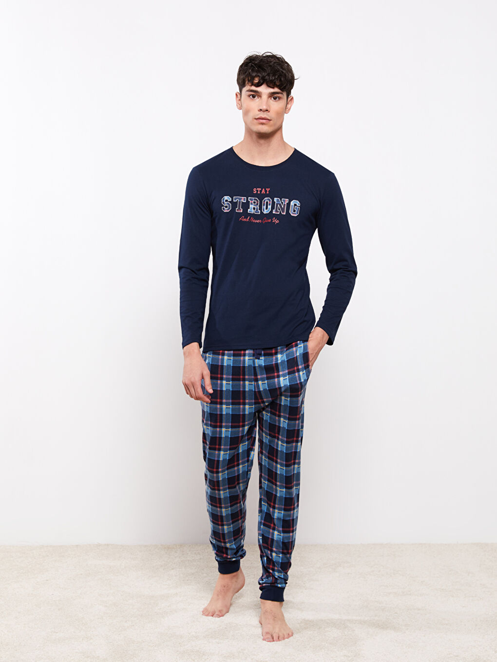 Mavi Slim Fit Erkek Pijama Takım-1