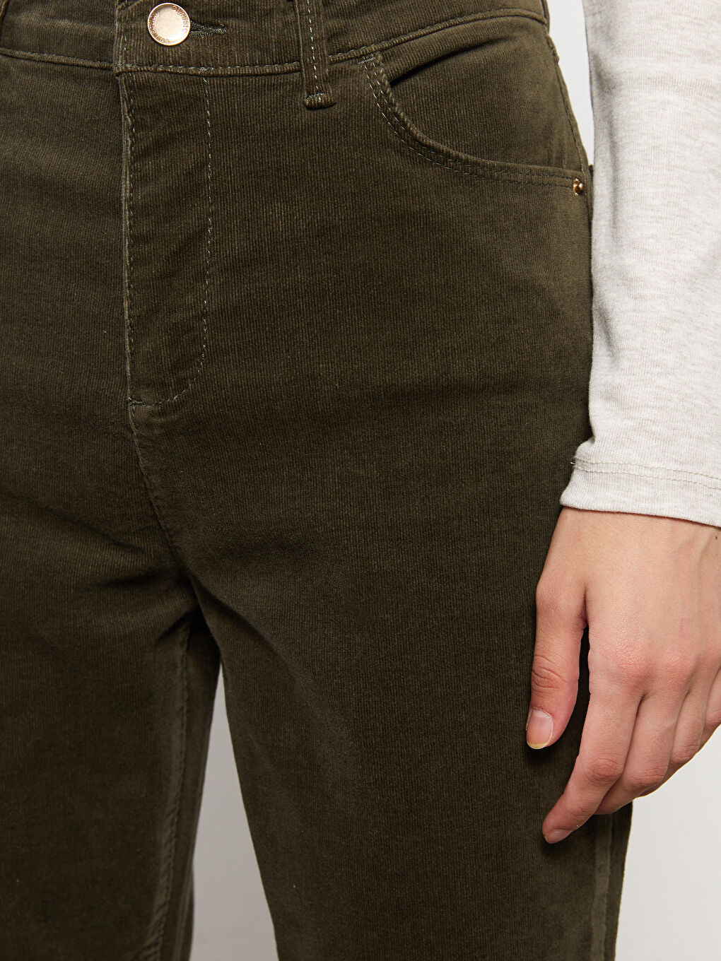 Pantaloni Corduroy Drepți Slim Fit Talie Normală pentru Femei-3