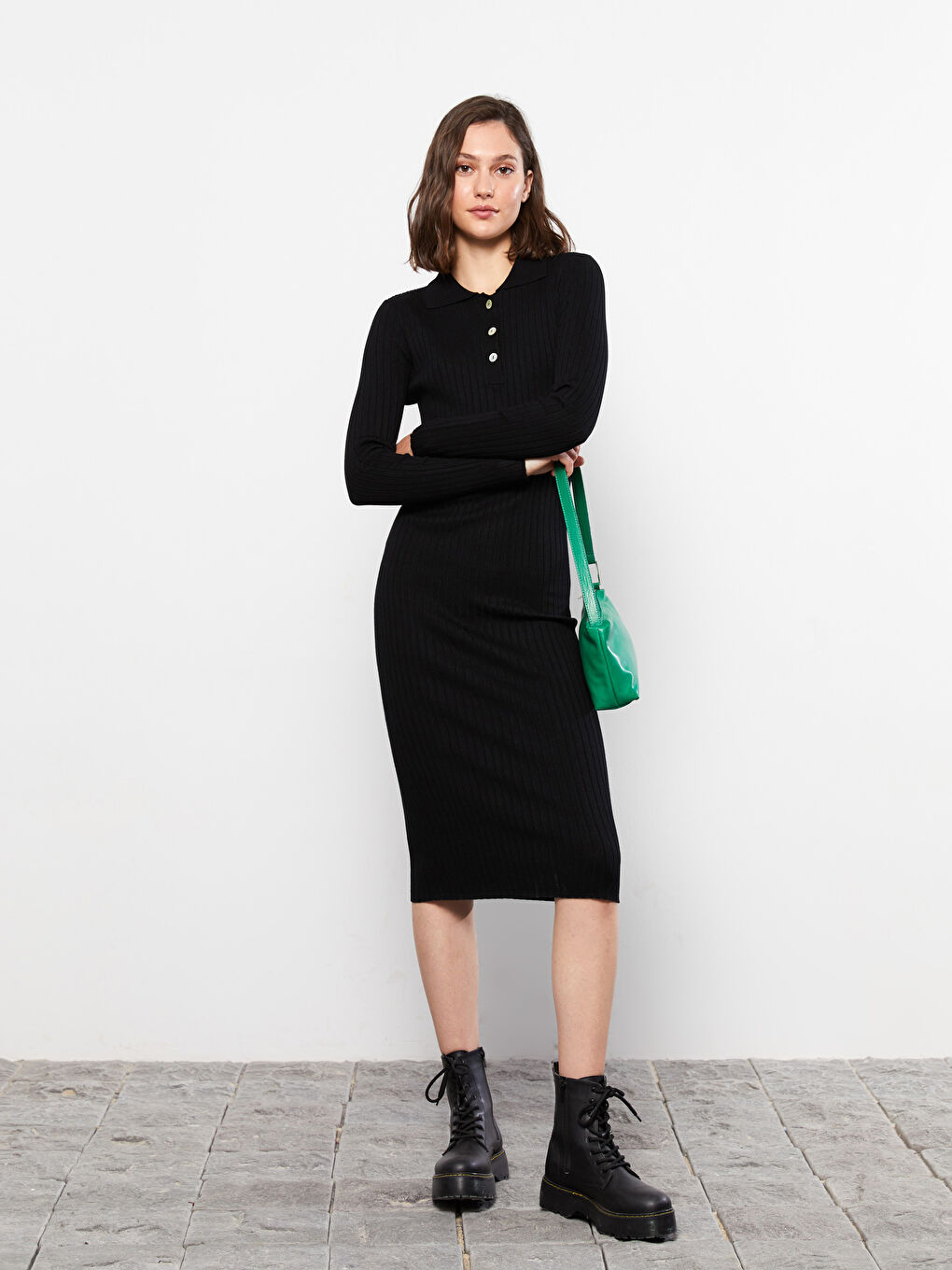 LCW Vision Shirt Neck Regular Long Sleeve Women's Tricot Dress -W24629Z8-RQN