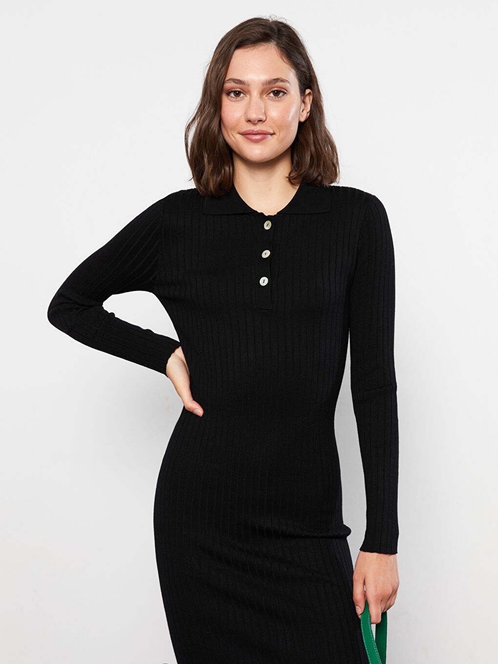 LCW Vision Shirt Neck Regular Long Sleeve Women's Tricot Dress -W24629Z8-RQN